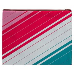 Red White Teal Stripes Cosmetic Bag (XXXL) from ArtsNow.com Back