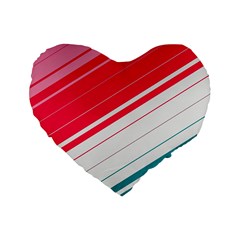 Red White Teal Stripes Standard 16  Premium Heart Shape Cushions from ArtsNow.com Front