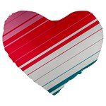 Red White Teal Stripes Large 19  Premium Heart Shape Cushions