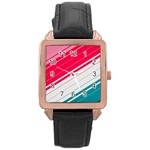 Red White Teal Stripes Rose Gold Leather Watch 