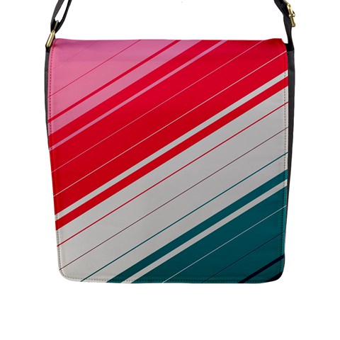 Red White Teal Stripes Flap Closure Messenger Bag (L) from ArtsNow.com Front