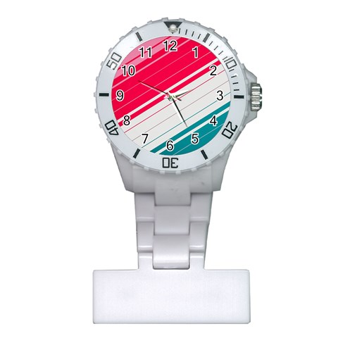 Red White Teal Stripes Plastic Nurses Watch from ArtsNow.com Front