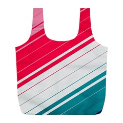 Red White Teal Stripes Full Print Recycle Bag (L) from ArtsNow.com Front