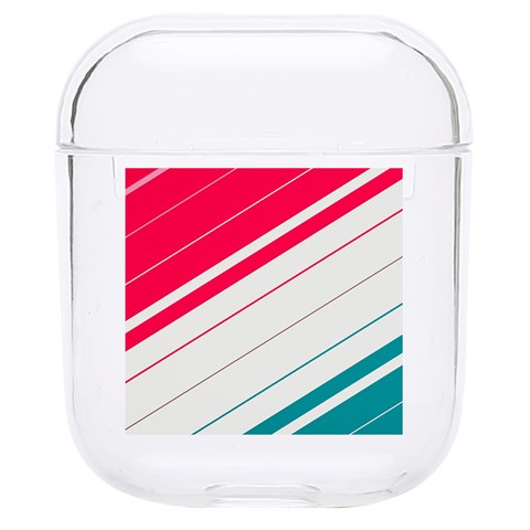 Red White Teal Stripes Hard PC AirPods 1/2 Case from ArtsNow.com Front