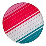 Red White Teal Stripes Round Glass Fridge Magnet (4 pack)