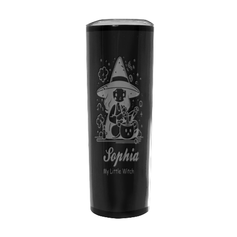 Personalized Halloween Little Girl Witch Name Any Text Stainless Steel Travel Tumbler 20oz Stainless Steel Travel Tumbler (Black) from ArtsNow.com Front