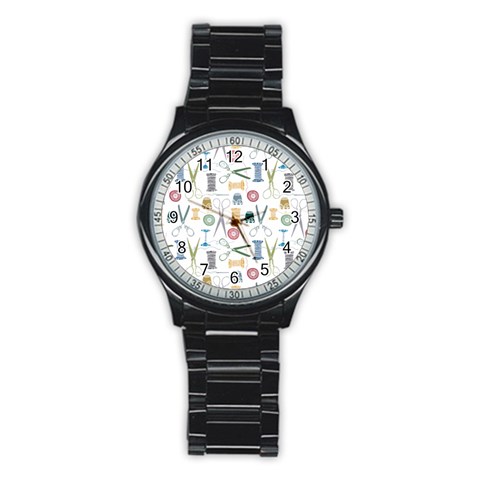 Pattern Seamless Texture Sewing Stainless Steel Round Watch from ArtsNow.com Front