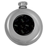 Background Pattern Dragonfly Round Hip Flask (5 oz)