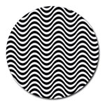 Black White Wave Pattern Wavy Water Seamless Round Mousepad