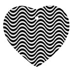 Black White Wave Pattern Wavy Water Seamless Ornament (Heart)