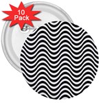 Black White Wave Pattern Wavy Water Seamless 3  Buttons (10 pack) 