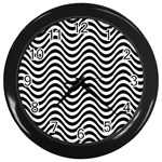 Black White Wave Pattern Wavy Water Seamless Wall Clock (Black)