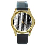 Black White Wave Pattern Wavy Water Seamless Round Gold Metal Watch