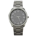 Black White Wave Pattern Wavy Water Seamless Sport Metal Watch