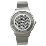 Black White Wave Pattern Wavy Water Seamless Stainless Steel Watch