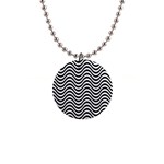 Black White Wave Pattern Wavy Water Seamless 1  Button Necklace