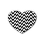 Black White Wave Pattern Wavy Water Seamless Rubber Heart Coaster (4 pack)