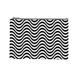 Black White Wave Pattern Wavy Water Seamless Cosmetic Bag (Large)