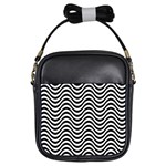 Black White Wave Pattern Wavy Water Seamless Girls Sling Bag