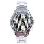 Black White Wave Pattern Wavy Water Seamless Stainless Steel Analogue Watch