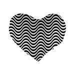 Black White Wave Pattern Wavy Water Seamless Standard 16  Premium Heart Shape Cushions