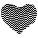 Black White Wave Pattern Wavy Water Seamless Large 19  Premium Heart Shape Cushions