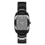 Black White Wave Pattern Wavy Water Seamless Stainless Steel Barrel Watch