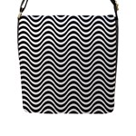 Black White Wave Pattern Wavy Water Seamless Flap Closure Messenger Bag (L)