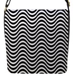 Black White Wave Pattern Wavy Water Seamless Flap Closure Messenger Bag (S)