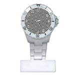 Black White Wave Pattern Wavy Water Seamless Plastic Nurses Watch