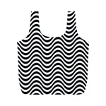 Black White Wave Pattern Wavy Water Seamless Full Print Recycle Bag (M)