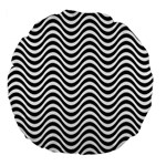 Black White Wave Pattern Wavy Water Seamless Large 18  Premium Flano Round Cushions