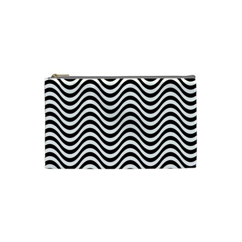 Black White Wave Pattern Wavy Water Seamless Cosmetic Bag (XS) from ArtsNow.com Front