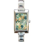 Leaves Pattern Flora Nature Rectangle Italian Charm Watch