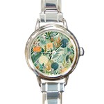 Leaves Pattern Flora Nature Round Italian Charm Watch