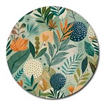 Leaves Pattern Flora Nature Round Mousepad