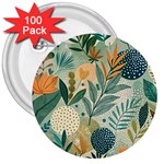 Leaves Pattern Flora Nature 3  Buttons (100 pack) 