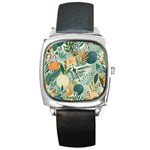 Leaves Pattern Flora Nature Square Metal Watch