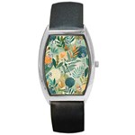 Leaves Pattern Flora Nature Barrel Style Metal Watch