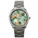 Leaves Pattern Flora Nature Sport Metal Watch