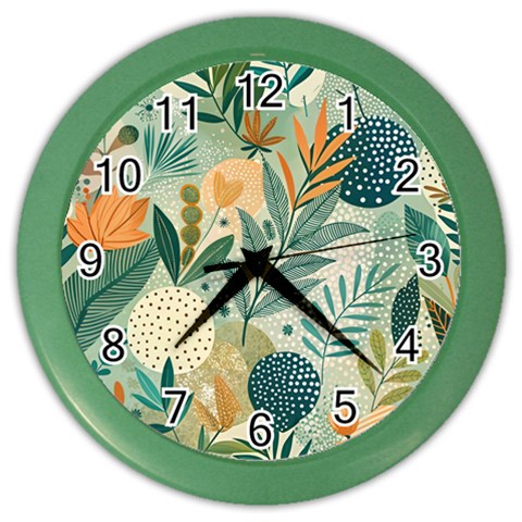 Leaves Pattern Flora Nature Color Wall Clock from ArtsNow.com Front