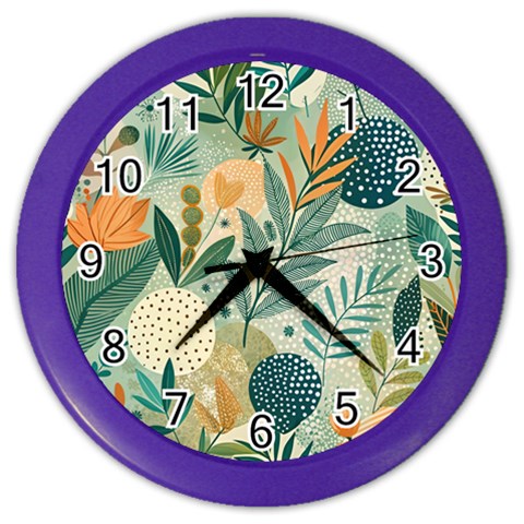 Leaves Pattern Flora Nature Color Wall Clock from ArtsNow.com Front