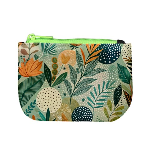 Leaves Pattern Flora Nature Mini Coin Purse from ArtsNow.com Front