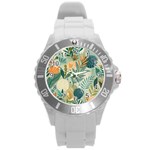 Leaves Pattern Flora Nature Round Plastic Sport Watch (L)