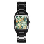 Leaves Pattern Flora Nature Stainless Steel Barrel Watch