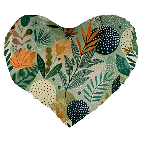 Leaves Pattern Flora Nature Large 19  Premium Flano Heart Shape Cushions from ArtsNow.com Back