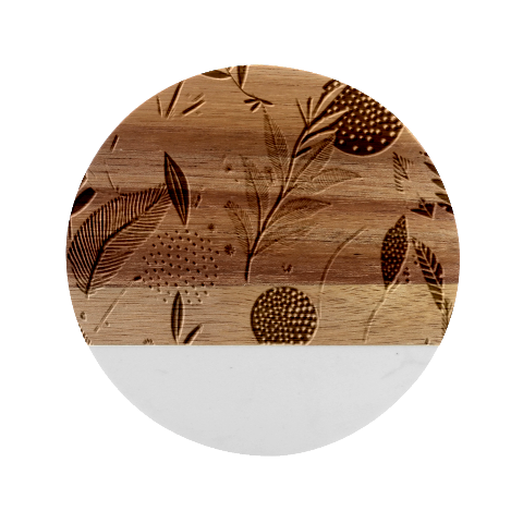 Leaves Pattern Flora Nature Marble Wood Coaster (Round) from ArtsNow.com Front