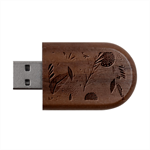 Leaves Pattern Flora Nature Wood Oval USB Flash Drive