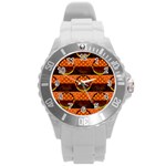 Art Pattern Design Wallpaper Round Plastic Sport Watch (L)