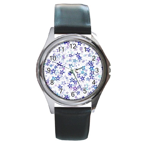 Christmas Stars Background Round Metal Watch from ArtsNow.com Front